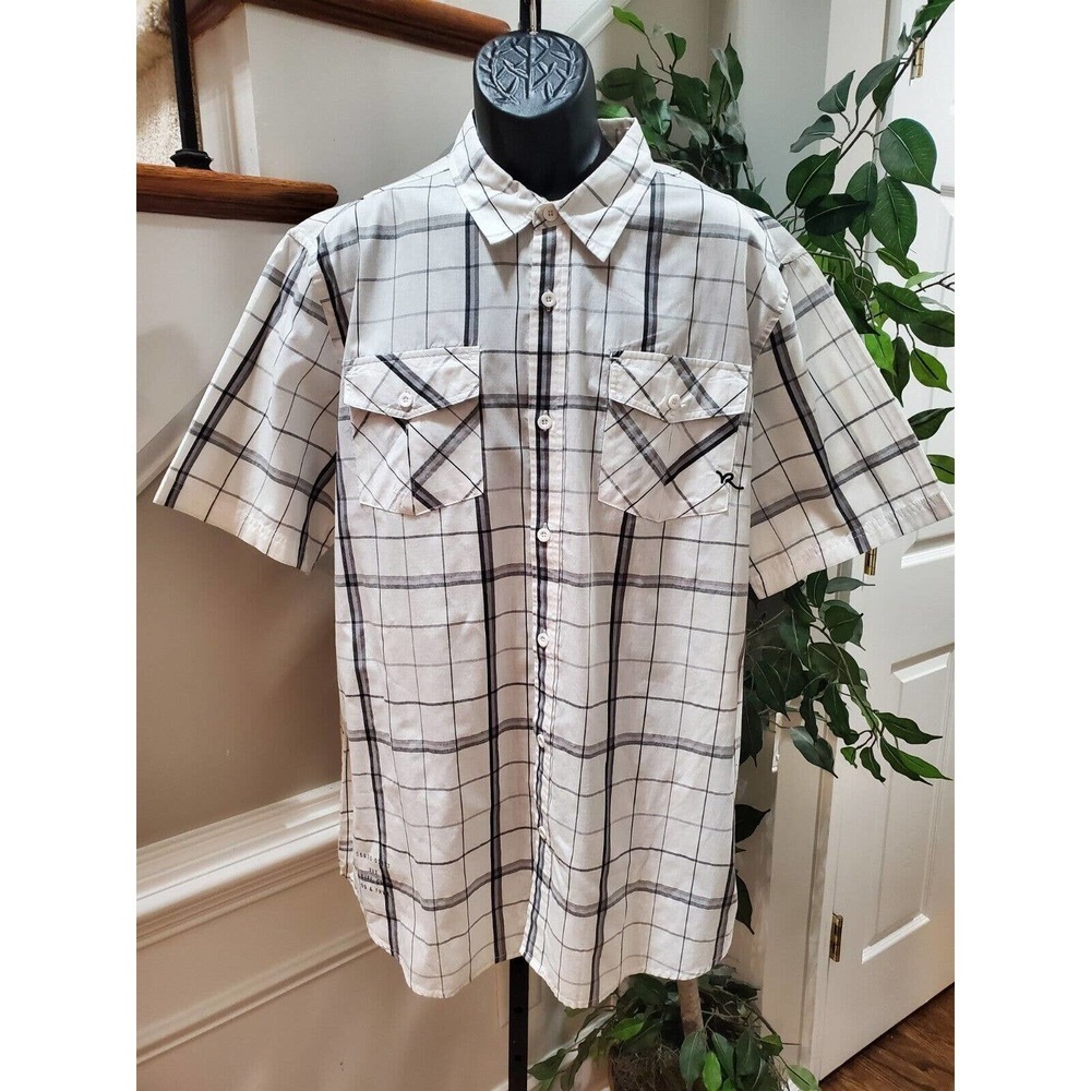 Roca Wear Men's White Cotton Collared Short Sleeve Buttons Down Casual Shirt 2XL